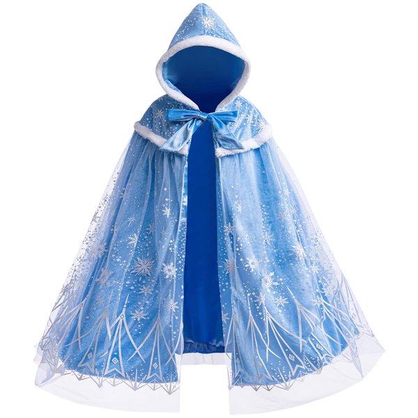 PURFEEL Girls Princess Velvet Cape Kids Elsa Hooded Princess Cape Halloween Snow Cloak Costume 2-3T