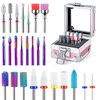 25Pcs Nail Drill Bits Set with Portable Nail Drill Bit Holder, 3/32 Inch Nail Drill Bits for Acrylic Nails, Ceramic Diamond Carbide Cuticle Efile Remover Bits for Home Salon Acrylic Gel Nail Polish