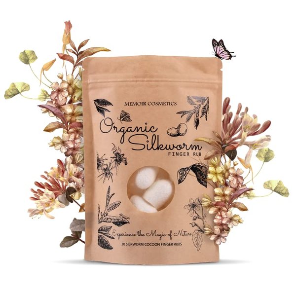 Memoir Organic Silkworm Finger Rub - Facial Cleanser, Blackhead & Acne Scar Removal, Anti-Aging, Wrinkle Removal Beauty Scrub. Use daily to achieve Healthy Glowing Skin