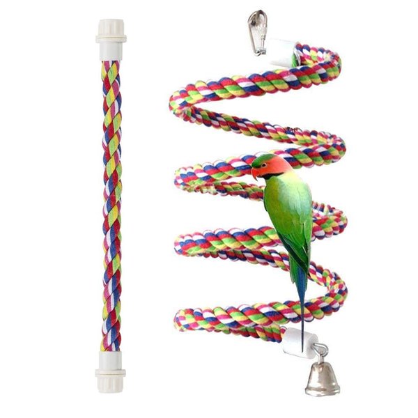 Pets vv Bird Rope Perch Parakeet Toys, Spiral Bird Toy for Cockatiels, 43"&13.7" Bird Bungee Rope Perches Suitable Bird Cage Accessories