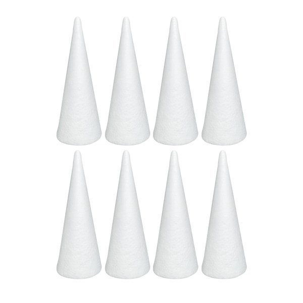 Crafjie Foam Cones for DIY Arts and Crafts (3.75 x 9.7 in, 8 Pack), White Polystyrene Foam Cones Christmas Tree Craft Supplies, for DIY Home Craft Project, Christmas Tree, Table Centerpiece