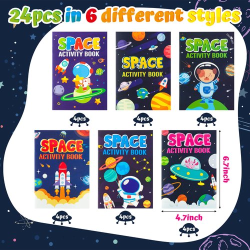 24Pcs Space Activity Books for Kids Space Theme Mini Games Coloring Book Set Bulk Mazes Word Search Word Scramble Games for Birthday Party Goodie Bags Stuffers Classroom Back to School Favors Supplies