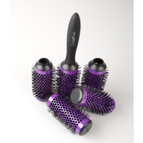 Click n Curl Blowout Brush Set of (5) Barrels + Universal Handle | Round Brush Set for Blowouts | Hairstyling Beauty Tools | (Medium) Purple