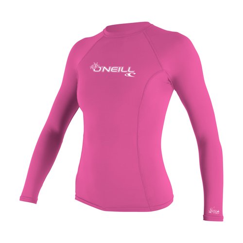 O'Neill UV 50+ Sun Protection Womens Basic Skins Long Sleeve Crew Sun Shirt Rash Guard, Fox Pink, Medium