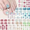 8 Sheets Toe Nail Wraps Semi Cured Gel Toe Nail Strips Glitter Foil Nail Strips Stickers Self-Adhesive Flower Toe Nail Polish Strips Designs Lines Rhinestones Nail Polish Stickers for Nail Decoration