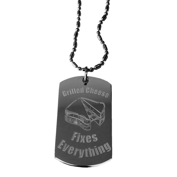 Grilled Cheese Fixes Everything - Luggage Metal Chain Necklace Military Dog Tag