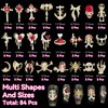 UOTEY 84 PCS 24Styles Gold Halloween Nail Charms, 3D Alloy Spider Skull Hand Halloween Nail Art Charms, Bow Tie Moon Cross Red Nail Gems Charms with Rhinestones DIY Nail Accessories