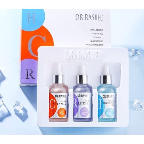 Dr Rashel Vitamin C, Retinol & Hyaluronic Acid Complete Facial Serum Moisturizing Repair Set, Size (1.01 oz x 3 Pack Face Serum)