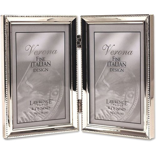 Lawrence Frames Verona Collection 4" x 6" Metal Silver Hinged Double Picture Frame with Beads (11646D)