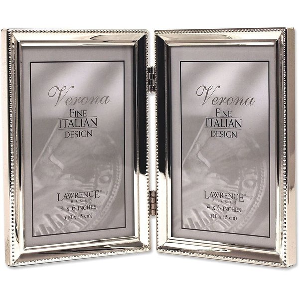 Lawrence Frames Verona Collection 4" x 6" Metal Silver Hinged Double Picture Frame with Beads (11646D)