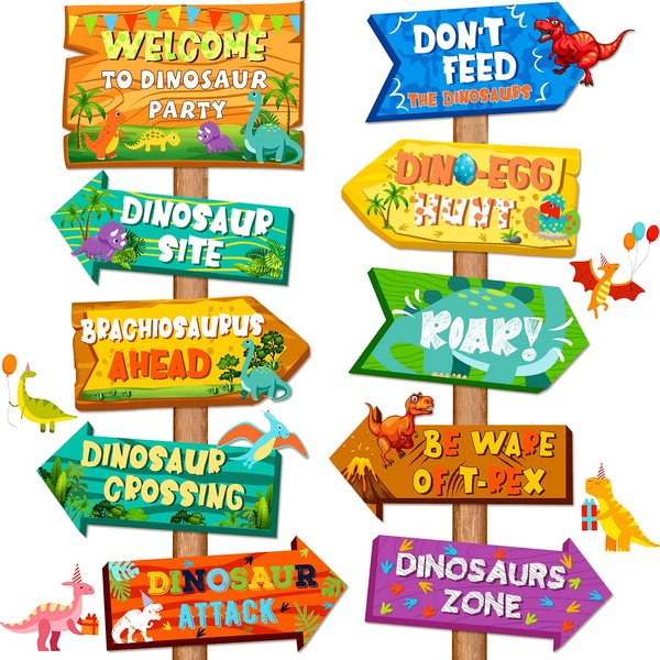 20 Pieces Dinosaur Party Decoration Signs Be Ware of Dinosaur Cutouts Directional Dino Welcome Door Yard Sign for Baby Shower Birthday Party Favor Dinosaur Theme Supplies Lawn Outdoor Decoration