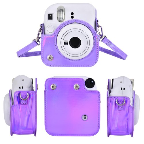 Sunmns Mini 12 Instant Camera Case, PU Leather Protective Compact Case Compatible with Instax Mini 12 Instant Camera (Bright Purple)