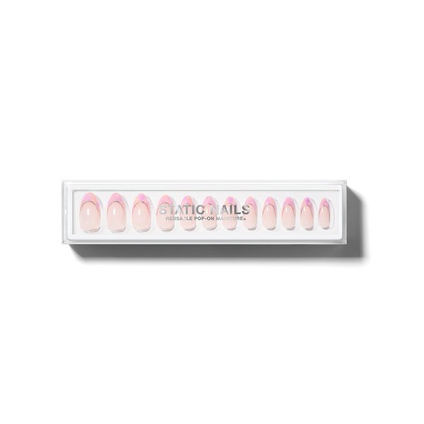 Static Nails Reusable Pop-On Manicure Set, Non-Damaging Glue-On Nails (Almond) - False Nails with Static Nail Glue, Nail Set, Fake Acrylic Press On Nails (Meet Me At Sunrise, Almond)