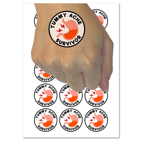 Tummy Ache Survivor Merit Badge Temporary Tattoo Water Resistant Fake Body Art Set Collection - 15 2" Tattoos (1 Sheet)
