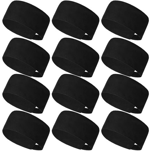 Hicarer 12 Pieces Chef Hats for Women Men Adjustable Unisex Sushi Beanie Chef Mesh Top Skull Caps Kitchen Cooking Food Caps (Black)