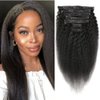 Kinky Straight Clip In Hair Extensions for Black Women Real Human Hair Coarse Yaki Clip Ins Hair Extensions, Brazilian Remy Kinky Straight Clip ins Hair Natural Black 7Pcs 100Gram/Pack (18 Inch)