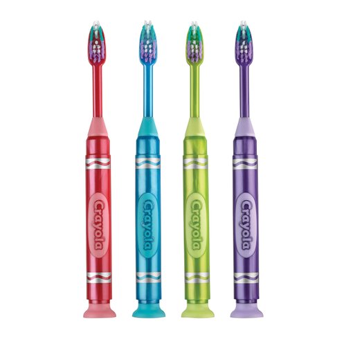 GUM Crayola Metallic Marker Children’s Toothbrush , Soft Bristled Kids’ Toothbrush Set Age 5+ , Suction Cup Base , 2ct