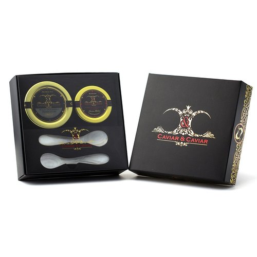 OVERNIGHT GUARANTEED! 2oz American Paddlefish + 1oz Sturgeon in GIFT BOX with 2 Caviar Spoons