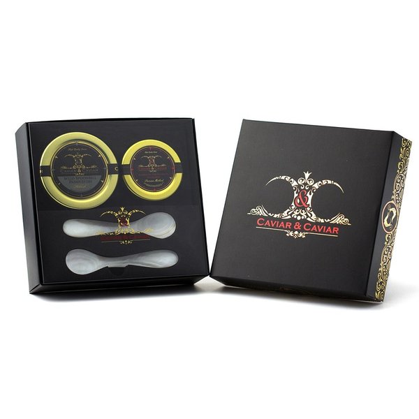 OVERNIGHT GUARANTEED! 2oz American Paddlefish + 1oz Sturgeon in GIFT BOX with 2 Caviar Spoons