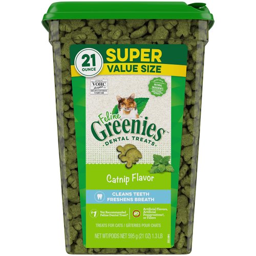 Greenies Feline Dental Cat Treats, Catnip Flavor, 21 oz. Tub