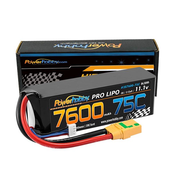 Power Hobbies 3S760075CXT90 7600mAh 11.1V 3S 75C Lipo Battery with Hardwired XT90 Connector