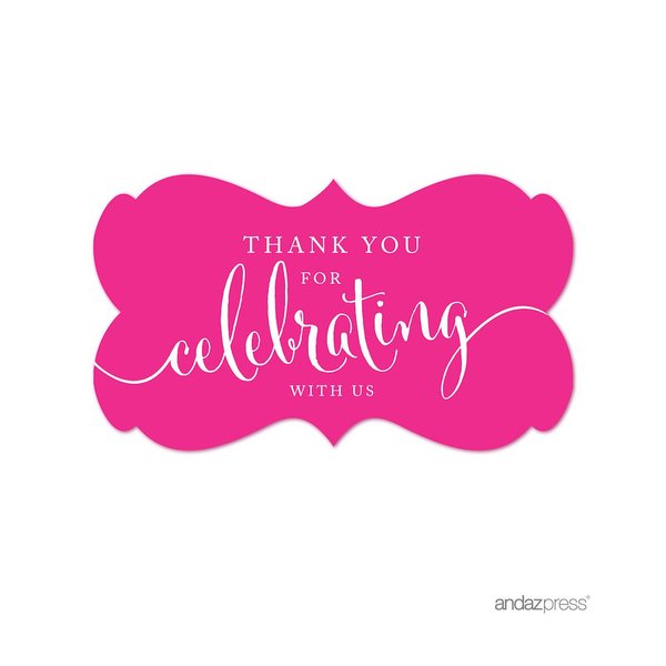 Andaz Press Fancy Frame Rectangular Label Stickers, Thank You for Celebrating with Us, Fuchsia, 36-Pack Wedding Decorations, Wedding Favors, Stickers for Packaging, Party Favor