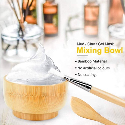 LINSINA Face Mask Mixing Bowl and Brush Set, 7 in 1 Bamboo Facial Mask Tool kits - Mask Bowl,Spatula,Brush,Spoon, Silicone Brush yellow