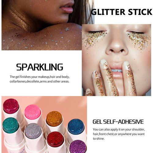 Mysense Gold Body Glitter Stick, Face and Hair Glitter Gel for Kids and Women, Singer Concert Outfits Festival Rave Accessories Glitter Makeup, Waterproof Sparkling Mermaid Glitter Face Paint