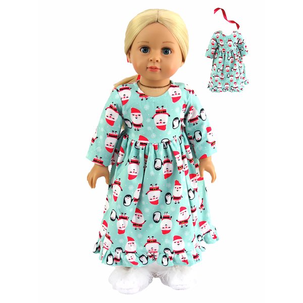 Santa and Penguin Christmas Nightgown for 18-Inch Dolls | Premium Quality & Trendy Design | Dolls Clothes