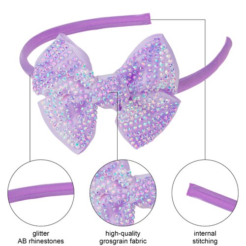 Semato Purple Rhinestones Hair Bows Headbands for Girls Ribbon Headbands Hair Hoops Cute Hair Accessories for Baby Girls Toddlers