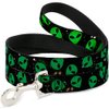 Dog Leash Aliens Head Scattered Galaxy2 Green Black 6 Feet Long 1.0 Inch Wide