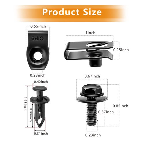 Ajxn 35 PCS Under Engine Cover Splash Guard Bolts, Car Bumper Fender Lining Rivets Nylon Push Clips, Push Metal U-Clip Retainers, Product Compatible with Cars, Trucks, Vans, SUVs, Trailers (Black)