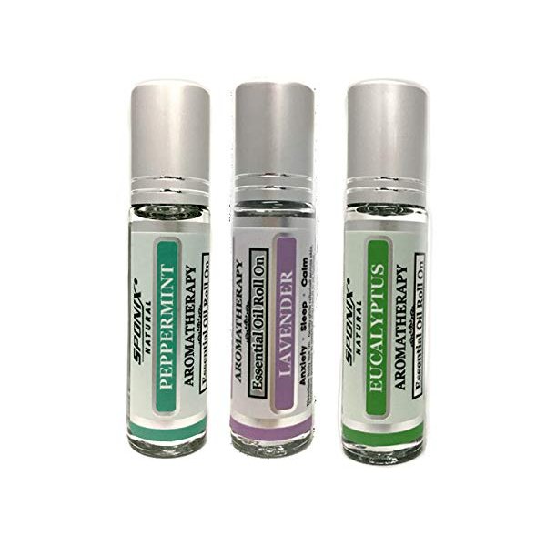 Best Essential Oil Roll On Gift Set Lavender, Peppermint and Eucalyptus 10 mL Each by Sponix