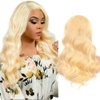 613 Body Wave Lace Front Wigs Human Hair Blonde Lace Front Wigs 13x4 Transparent Lace Front Wigs with Baby Hair Pre Plucked Natural Hairline 180% Density Light Blonde Human Hair Wigs for Women 28 Inch