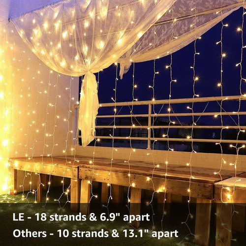 Lighting EVER Curtain Lights, 306 LED Curtain String Lights Plug in, 10×10 ft Hanging Fairy Lights for Bedroom Wall Window, Twinkle Lights for Backdrop, NOT Connectable (18 Strings, 6.9" apart)