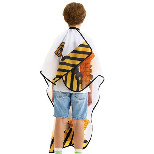 Kids Haircut Cape Waterproof Barber Cape Toddler Hair Cutting Cape for Boys Girls Haircuts Salon with Adjustable Snap Closure (Truck Yellow)