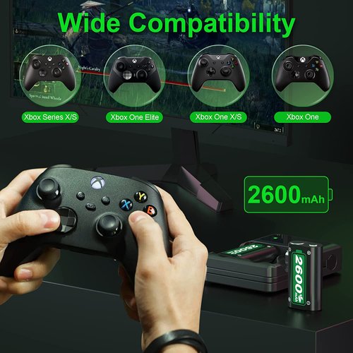 SWANPOW Fast Charging 2x2600mAh(6240mWhx2) Controller Battery Pack with Charger Station for Xbox One/Xbox Series X/Xbox Series S/Xbox One X|S High Capacity Rechargeable Battery Pack