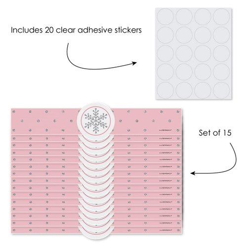 Big Dot of Happiness Pink Winter Wonderland - DIY Party Supplies - Holiday Snowflake Birthday Party or Baby Shower DIY Wrapper Favors and Decorations - Set of 15