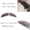 Human Hair Full Hand Tied Realistic Fake Mustache Brown Human Hair Jack Sparrow Fake Beard Fake Goatee Costume Beard Fake Facial Hair Lace Beard for Women Halloween Funny Cosplay Costume（BLACK）…