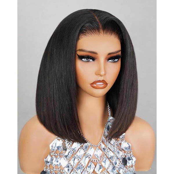 MEGALOOK 12A Bob Wig Human Hair Wear and Go Glueless Wig Pre Cut Lace 6x5 HD Closure Wig Real Pre Plucked Straight Short Bob Wigs Bleached Tiny Knots Bob Wig 10 Inch