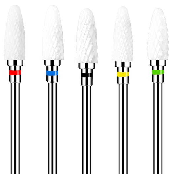 Gjinxi Ceramic Nail Drill Bits Set 5 Pcs Professional Corn Shape Ceramic Bits 3/32'' Acrylic Nail File Gel Removal Rotary Tool for Manicure Pedicure Cuticle Gel Nail Polishing(2.35mm)