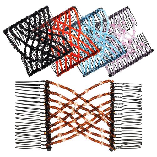 Beaupretty 3 Pcs Stretchy Double Comb Hair Clip Hair Combs Elastic Hair Comb Clip Hair Combs Accessories for Women Curly Thick Wavy Hair Ponytail