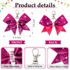 18PCS Cheer Bow Keychain Glitter Bow Keychain Hair Bow for Girls Rhinestones Sequin Bow School Senior Cheer Bow Accessories for Teen Softball football Cheerleader (Glitter Neon Pink)