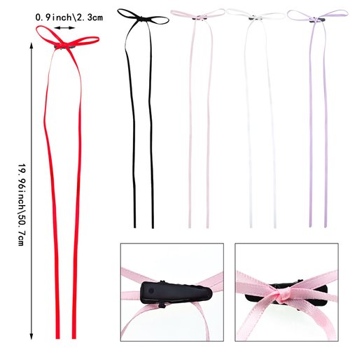10 PACK Extra-long Ribbon Bow Hair Clips, Hair Bows Hair Clips for Women, Hair Clips Hair Ribbon with Long Tail, Girls Colorful Fine Hair Ribbons Bowknot Hair Clip