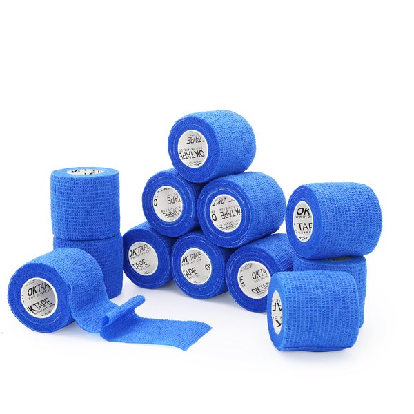 OK TAPE Self Adherent Cohesive Bandages Wrap - 12Packs, 2" x 5 Yards, Non-Woven Self Adhesive Bandage Wrap for Thumb, Finger, Wrist, Ankle, Vet Wrap Bandages Tape (Sapphire Blue)