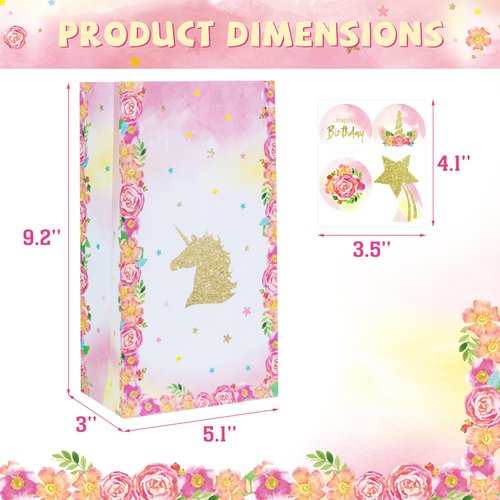 DECORLIFE 24PCS Unicorn Party Favor Bags, Unicorn Goodie Bags for Girls' Birthday Party, Perfect for Girls, Kids, Boys, Stickers Included, 4 Styles