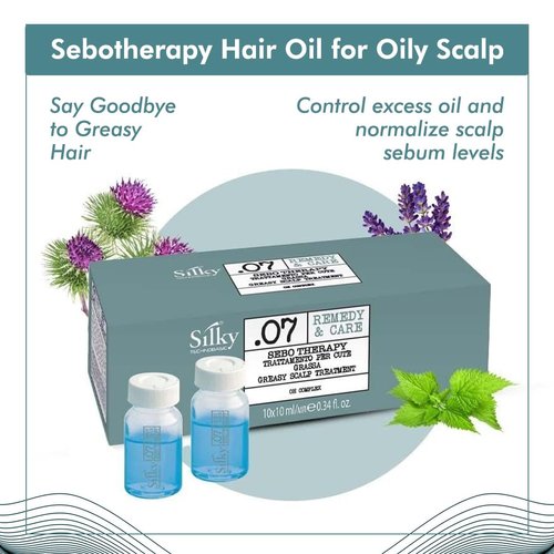 SILKY Technobasic Sebotherapy Hair Oil for Oily Scalp - Sebum Regulating Scalp Oil for Greasy Hair Reduces Sebum Secretion & Lightens Hair - Oily Scalp Treatment for All Hair Types - 10ml x 10 Pieces