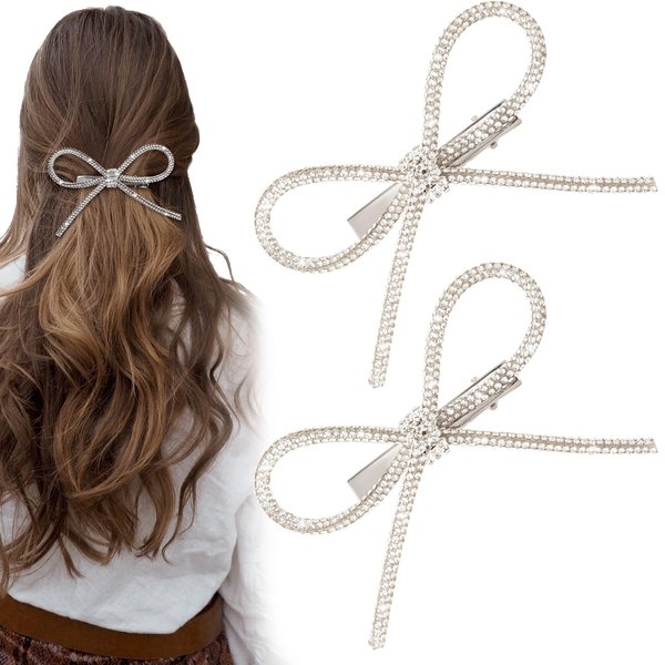 Mxxipp 2pcs Bow Hair Clips Rhinestone Crystal Bowknot Clips for Women Girls Party Halloween Vanlentine Mothers' Day