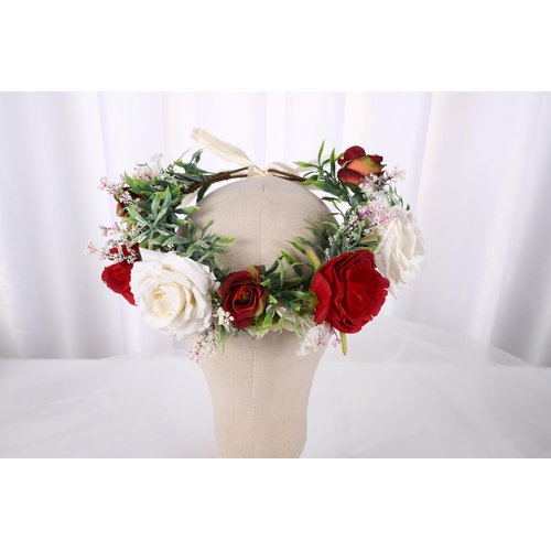 Vivivalue Bridal Flower Crown Rose Flower Headband Hair Wreath Floral Headpiece Halo Boho with Ribbon Wedding Party Festival Photos