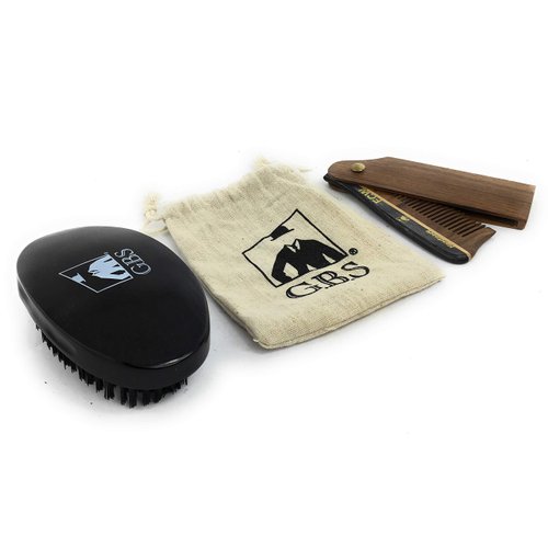 G.B.S Hair Care Set Synthetic Bristles, Handmade Foldable comb, Black Wood Beard Brush Synthetic Bristle and Pouch